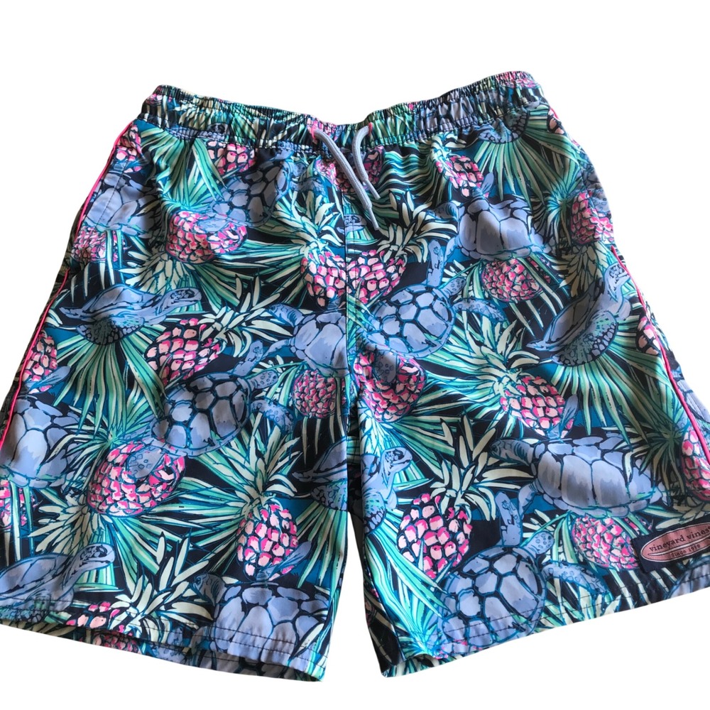 Vineyard Vines Mens Swim Trunks Turtle Pineapple Tropical Board Shorts Blue L